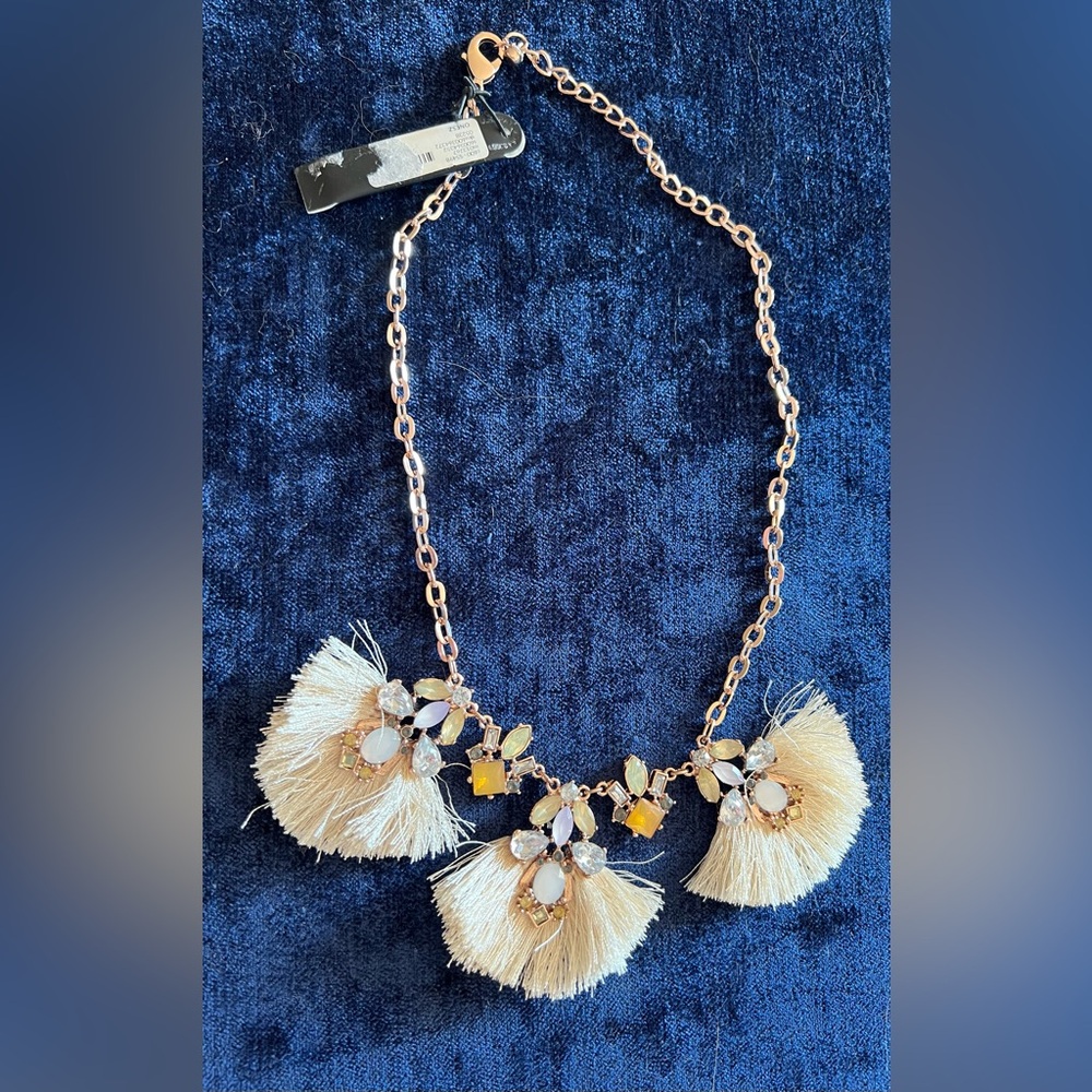 Elegant Copper and Cream Tassel Statement Necklace